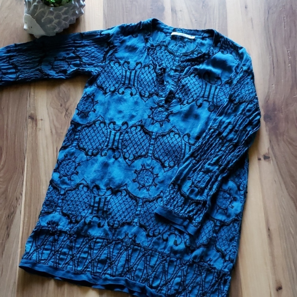 Language Silk Embroidered Top.